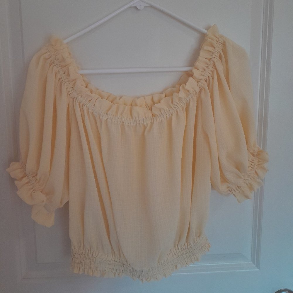 Yellow Peasant Blouse, size M, Handmade Designer
